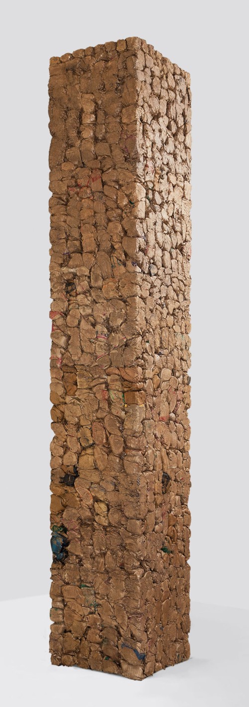 Manish Nai. Untitled I, 2012. Corrugated cardboard, 90 x 18 x 15.3 in (229 x 46 x 39 cm). Courtesy Galerie Mirchandani + Steinruecke, Mumbai.